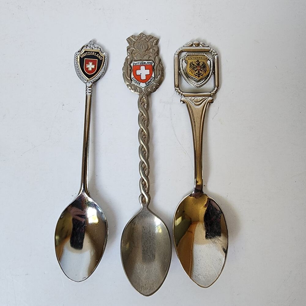 Lot Of 3 Souvenier Spoons Switzerland Osterreich Collector Assorted Vintage